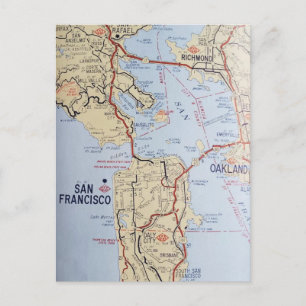 Mapa del área de San Francisco en postal