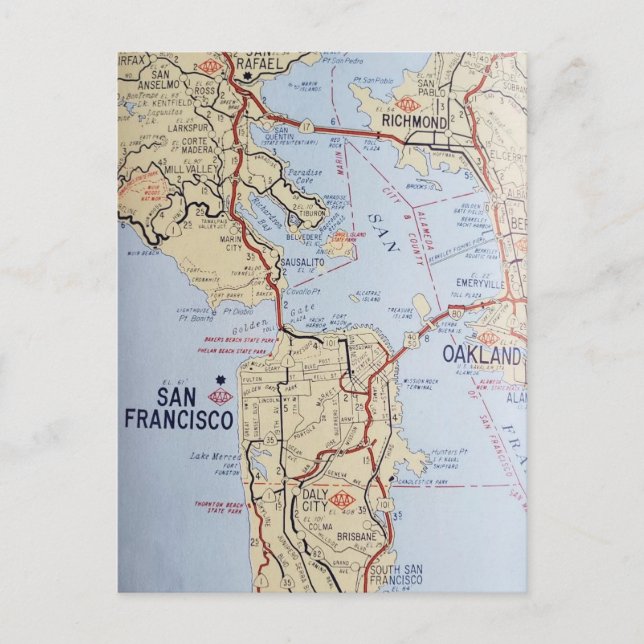 Mapa del Área de San Francisco en Tarjeta Postal (Anverso)