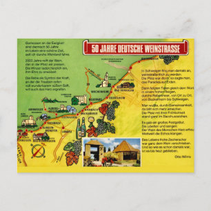 Mapa del camino del vino de Alemania - Tarjeta pos