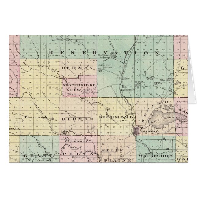 Mapa del condado de Shawano, estado de Wisconsin (Anverso (Horizontal))