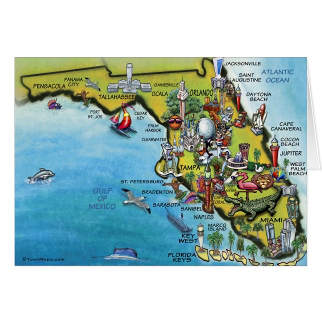 Mapa del dibujo animado de la Florida (Anverso (Horizontal))