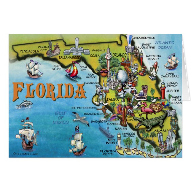 Mapa del dibujo animado de la Florida (Anverso (Horizontal))