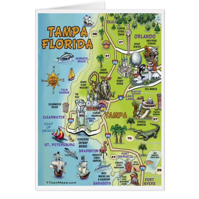 Mapa del dibujo animado de Tampa la Florida (Frente)