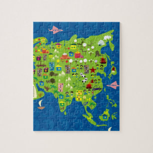 Mapa del dibujo animado del rompecabezas de Asia