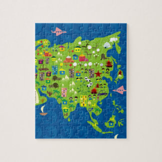 Mapa del dibujo animado del rompecabezas de Asia