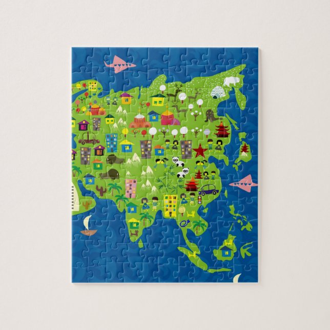Mapa del dibujo animado del rompecabezas de Asia (Vertical)