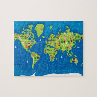 Mapa del dibujo animado del rompecabezas del mundo