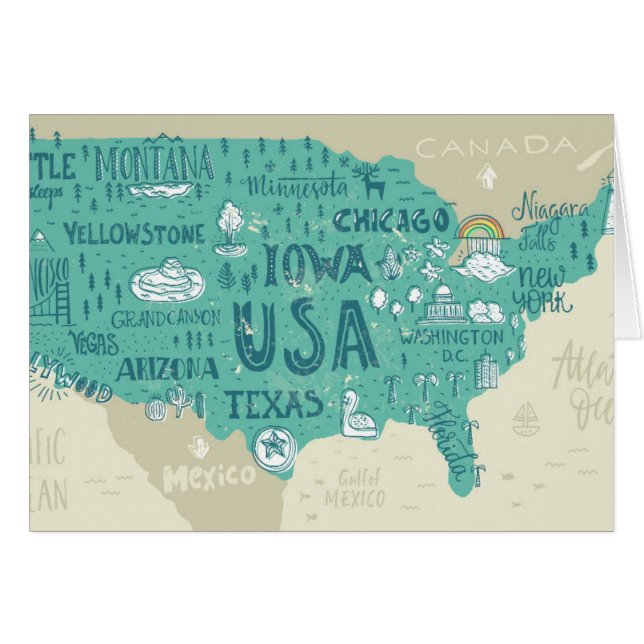 Mapa del Doodle de los E.E.U.U. (Anverso (Horizontal))