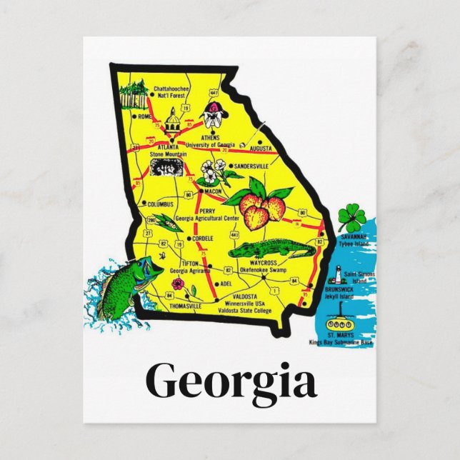 Mapa del estado de Georgia en postal (Anverso)