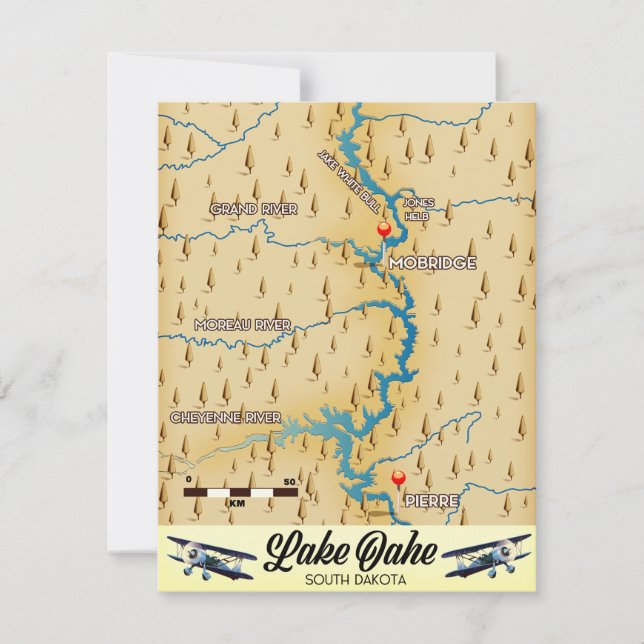 Mapa del Lago Oahe Dakota del Sur (Anverso)