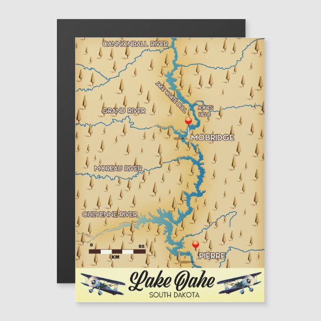 Mapa del lago Oahe Dakota del Sur (Anverso/Reverso)