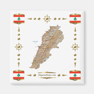 Mapa del Líbano + imán de banderas