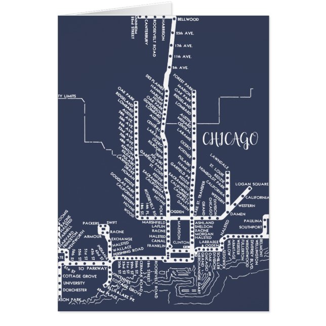 Mapa del metro de Chicago con paradas de tren Azul (Frente)