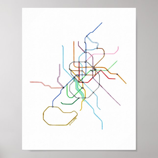 Mapa del metro de Madrid España Impresión de Arte (Frente)
