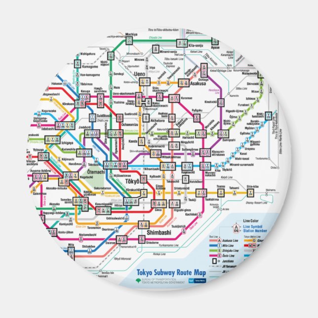 Mapa del metro de Tokio: imán de frigorífico (Frente)