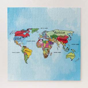 Mapa del mundo acuarela arte rompecabezas rompecab