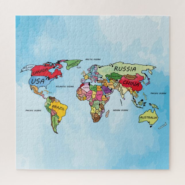 Mapa del mundo acuarela arte rompecabezas rompecab (Vertical)