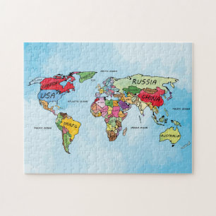 Mapa del mundo acuarela arte rompecabezas rompecab