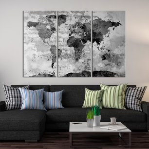 Mapa del mundo archival negro y blanco de Giclee