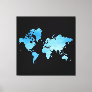 Mapa del mundo azul minimalista arte acuarela