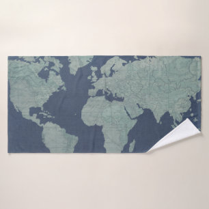 Mapa del mundo de lino azul