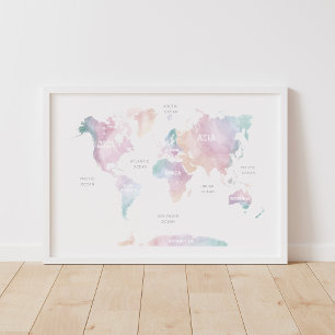 Mapa del mundo del arcoiris rosado Decoración de g