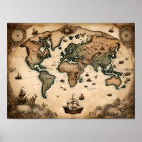Mapa del mundo del siglo XVII, arte histórico