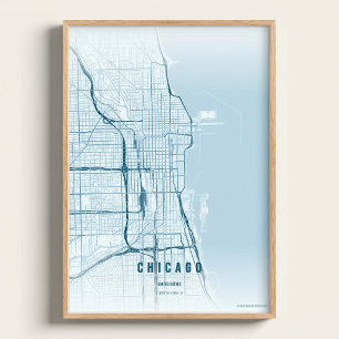 Mapa del Océano de Chicago Impresión Arte de Pared