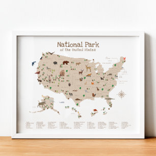 Mapa del parque nacional Impresión de utensilios p