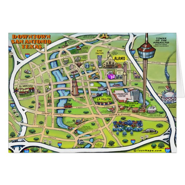Mapa del Personalizado del centro de San Antonio (Anverso (Horizontal))