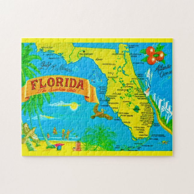 Mapa del Sol de Florida 11x14 rompecabezas (Horizontal)