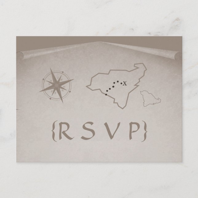 Mapa del tesoro, tarjeta postal RSVP, Beige (Anverso)