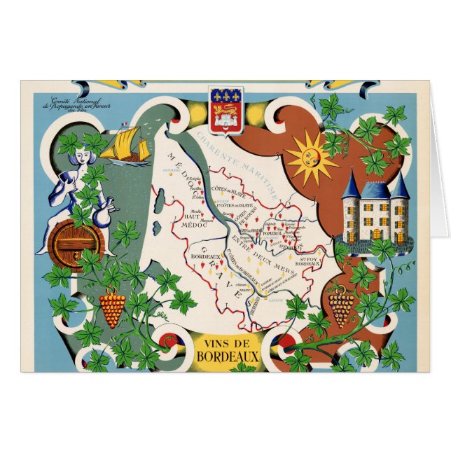 Mapa del vintage de Burdeos, Francia (Anverso (Horizontal))