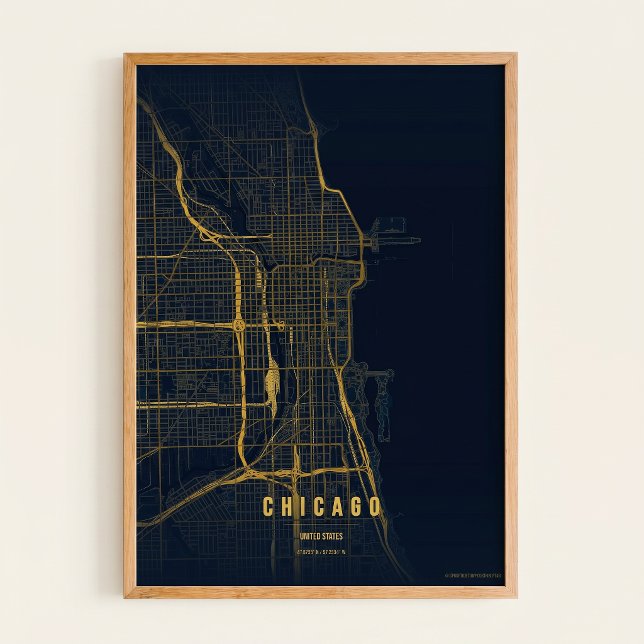 Mapa dorado de Chicago Impresión Arte de pared Pós (Subido por el creador)