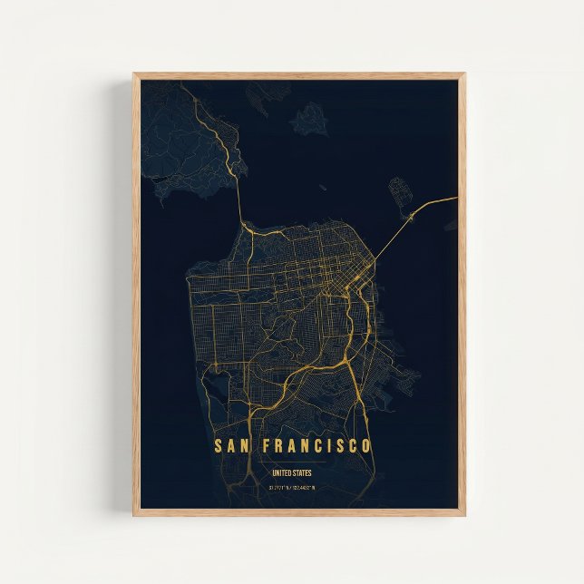 Mapa dorado de San Francisco, cartel de arte de pa (Subido por el creador)