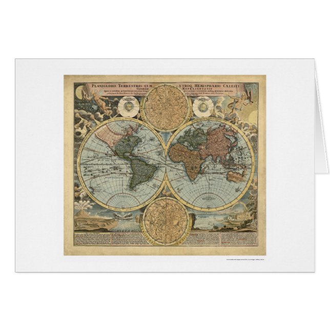 Mapa espectacular del mundo por Homann 1716 (Anverso (Horizontal))