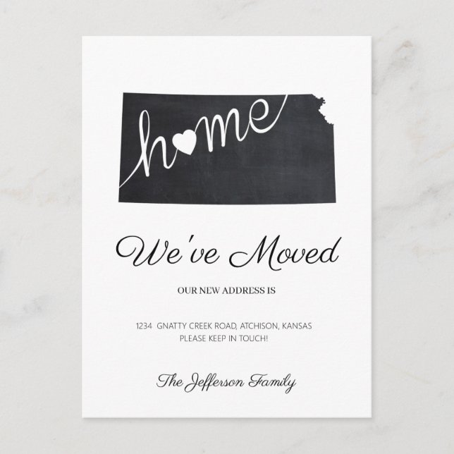 Mapa estatal de Chalkboard de Kansas, tarjeta post (Anverso)