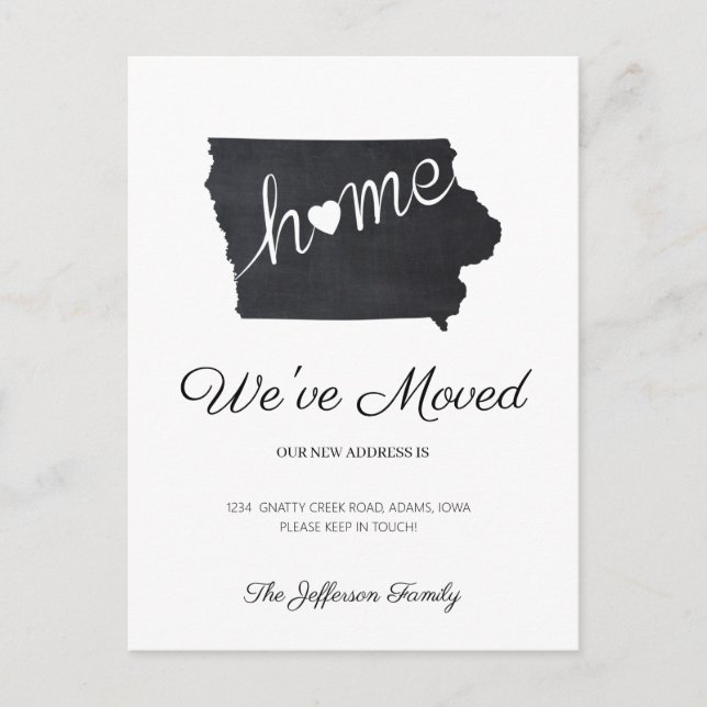 Mapa estatal de Iowa Chalkboard moviendo postal (Anverso)