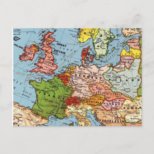 Mapa Europa Francia Escocia Irlanda más postal (Anverso)