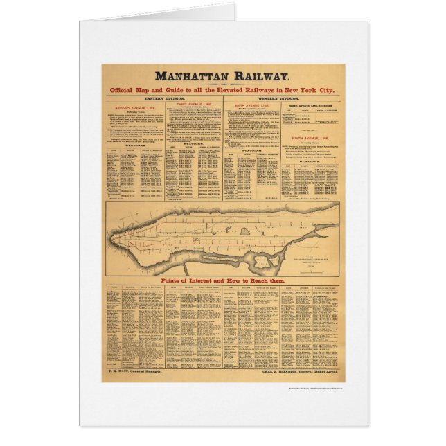 Mapa ferroviario 1881 del ferrocarril de Manhattan (Frente)