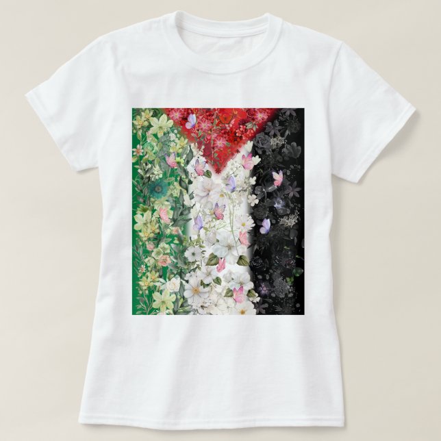 Mapa floral de Palestina - Camiseta del Mapa de Pa (Diseño del anverso)