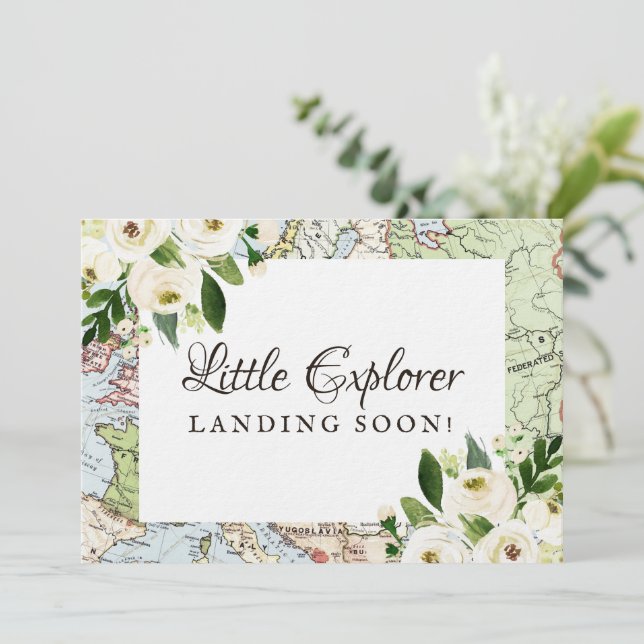 Mapa floral del tema de viajes Mini Rótulo Baby Sh (Anverso de pie)
