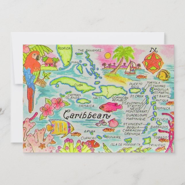 Mapa grande de las Islas del Caribe 5x7 Postal (Anverso)