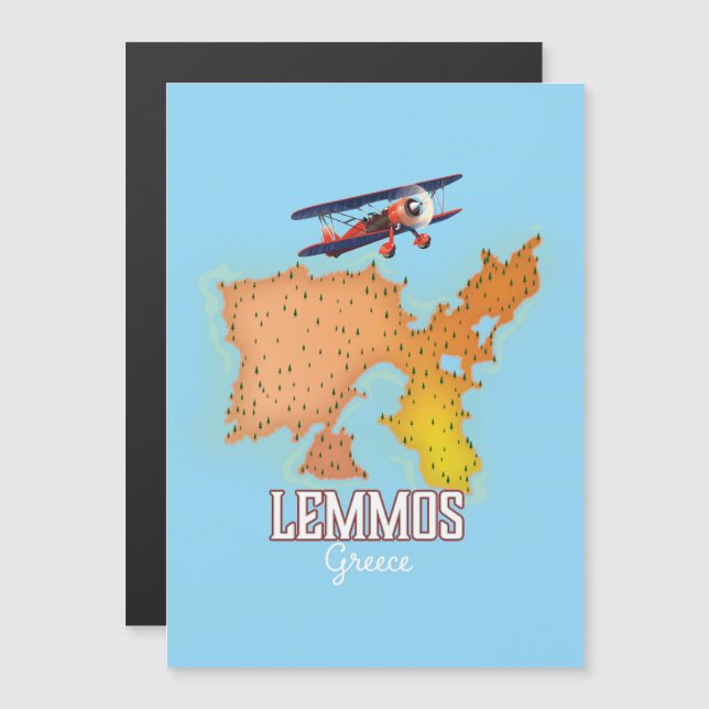Mapa griego de Lemmos Afiche de viaje ilustrado (Anverso/Reverso)