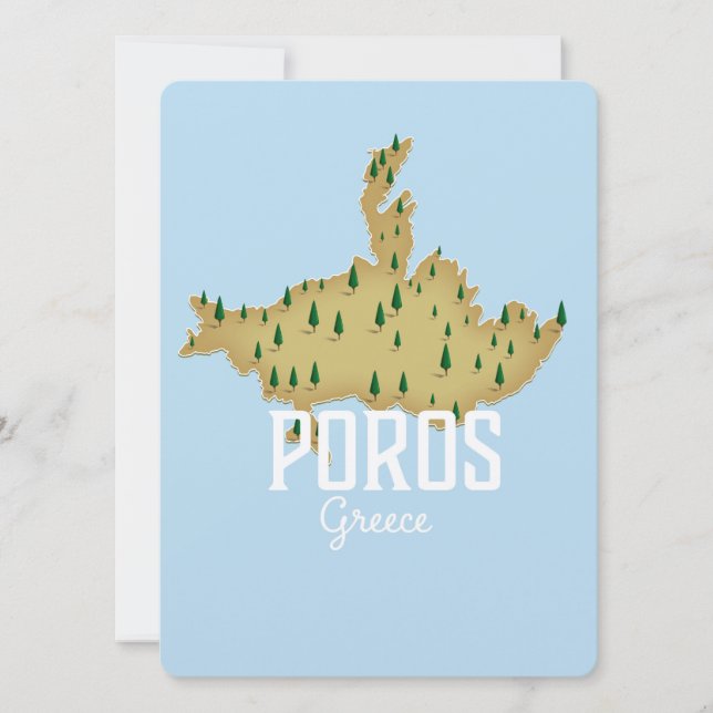 Mapa griego de Poros Afiche de viaje ilustrado (Anverso)