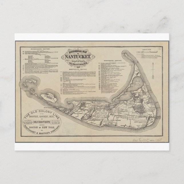 Mapa histórico de la postal de Nantucket (Anverso)