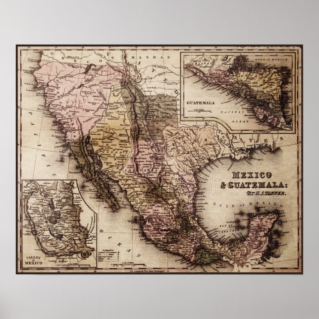 Mapa histórico Impresión de lienzo en México y Gua (Frente)
