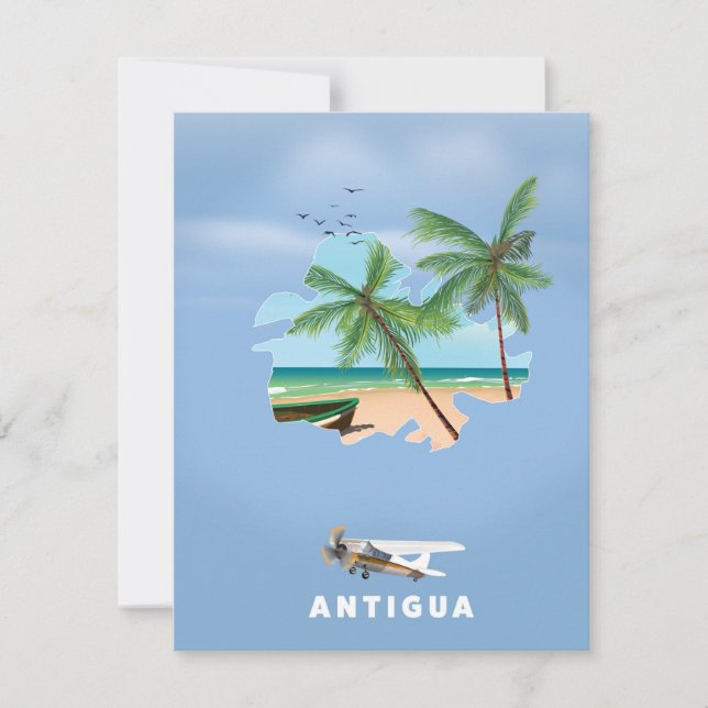 Mapa ilustrado de Antigua cartel de viaje (Anverso)