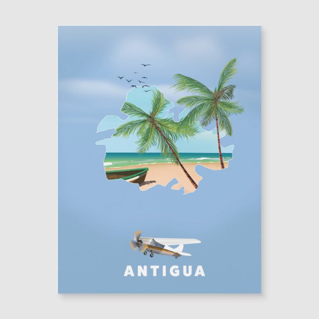 Mapa ilustrado de Antigua cartel de viaje (Anverso)
