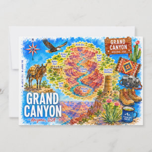 Mapa ilustrado de Arizona EE. UU. Tarjeta postal d